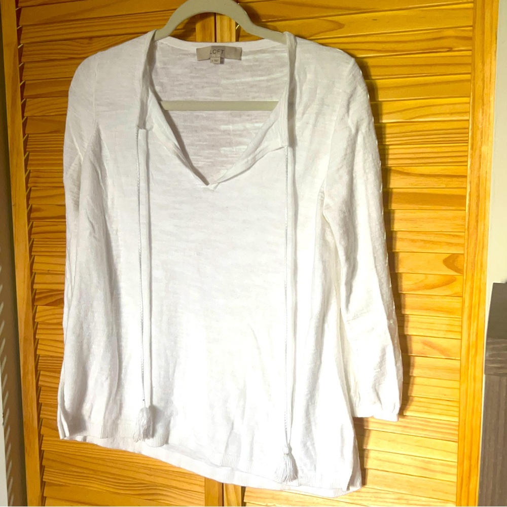LOFT Sz S White lightweight three-quarter sleeve sweater